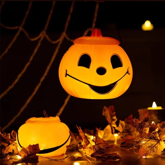 COM1950s Lighted Halloween Pumpkin Candy Jar,Battery Operated Flameless Decor for Indoor and Outdoor Use,Spooky Party Centerpiece,Approx 10.6X7.5 Inches