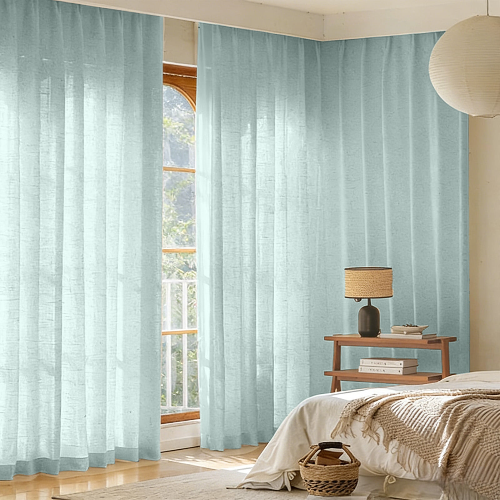 COM1950s Linen Curtains Set of 2 Panels, Natural Textured Window Drapes for Living Room Bedroom, 59x106 Inches, Grommet Top, Light Filtering & Privacy