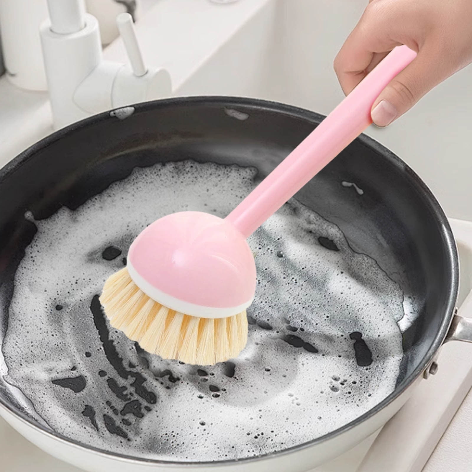 COM1950s Long Handle Dish Brush,Non-Scratch Pot Scrubber with Sisal ...