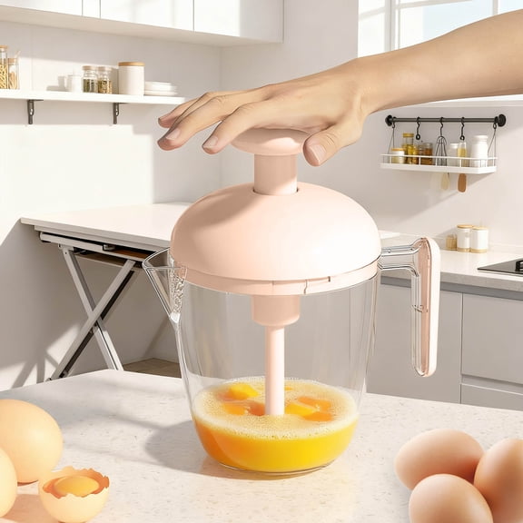 COM1950s Manual Egg Beater and Strainer Cup,Multifunctional Hand Press Rotate Kitchen Tool with Built-In Filter for Efficient Baking and Cooking,Easy To Clean Durable Design for Home Use