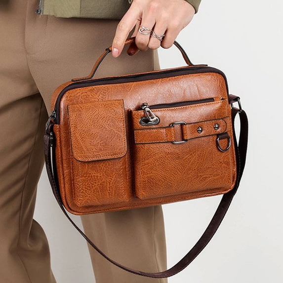 COM1950s Mens Crossbody Bag,Lightweight Pu Leather Messenger Bag with Adjustable Strap,Spacious Work Travel Shoulder Bag for Daily Use and Business Essentials