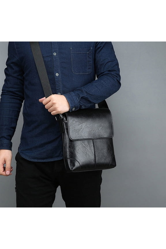 Mens Shoulder Bag Premium Textured Pu Lightweight Adjustable,Compact Crossbody Bag for Work Travel - Slim Messenger Bag with Multiple Pockets for Essentials