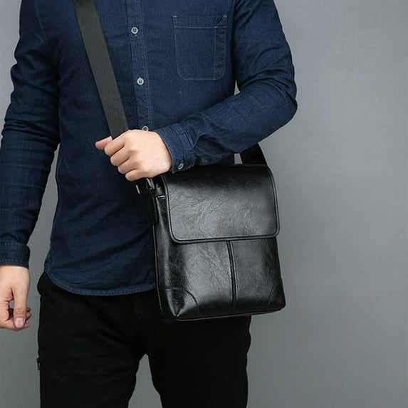 COM1950s Mens Shoulder Bag Premium Textured Pu Lightweight Adjustable,Compact Crossbody Bag for Work Travel - Slim Messenger Bag with Multiple Pockets for Essentials
