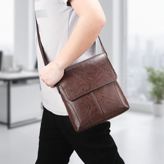 COM1950s Mens Shoulder Bag Premium Textured Pu Lightweight Slim,Adjustable Crossbody Bag for Work Essentials - Compact Messenger Bag with Multiple Pockets for Daily Travel