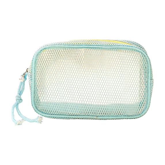 COM1950s Mesh Makeup Pouch, Travel Cosmetic Bag with Zipper, Clear See Through Organizer for Toiletries, Small Storage Pouch for Purse or Home, Nylon Spandex