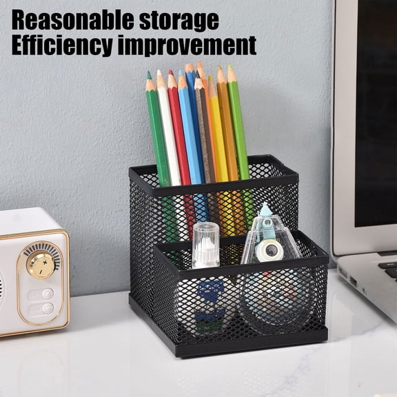 COM1950s Metal Desk Organizer with 2 Compartments,Small Office Organizer for Supplies and Stationery,Home and Workplace Storage Solution