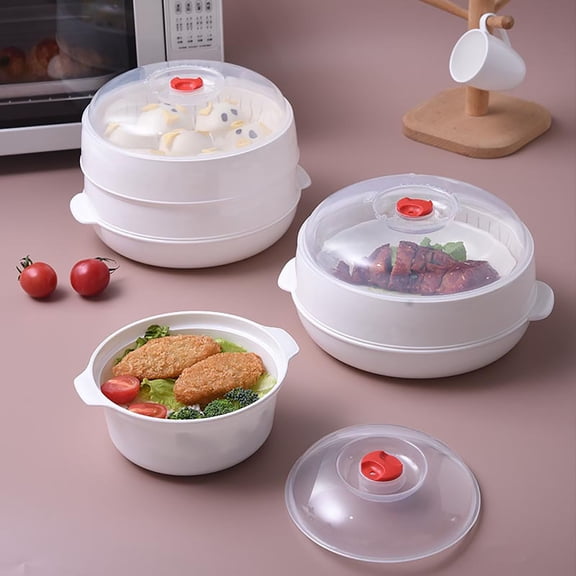 COM1950s Microwave Steamer,Plastic Stackable Steamer Basket with Lid,2-Tier Food Steam Rack for Vegetables and Healthy Cooking,Kitchen Utensil Gadgets for Easy Microwave Use,Dishwasher Safe