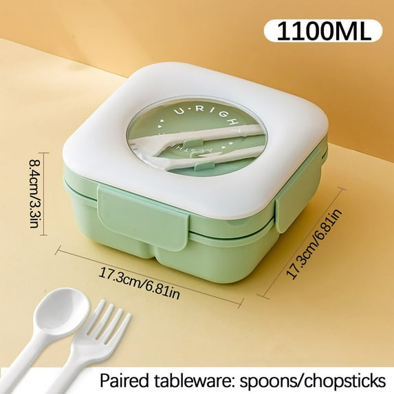 COM1950s Microwaveable Lunch Box,Square Bento Box with Leak-Proof Lock,Large Capacity Divided Compartments Includes Fork and Spoon for Office Workers