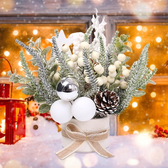COM1950s Mini Christmas Tree for Desk,Potted Christmas Bouquet Decorations,Compact Artificial Holiday Decor with Pot,Festive Tabletop Gift for Home Office