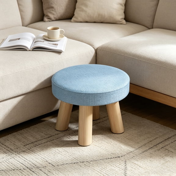 COM1950s Modern Round Wooden Foot Stool, Non-Slip Solid Wood Step Stool, Compact Versatile Footrest, Small Side Table and Kids Stool for Hallway, Living Room and Entryway