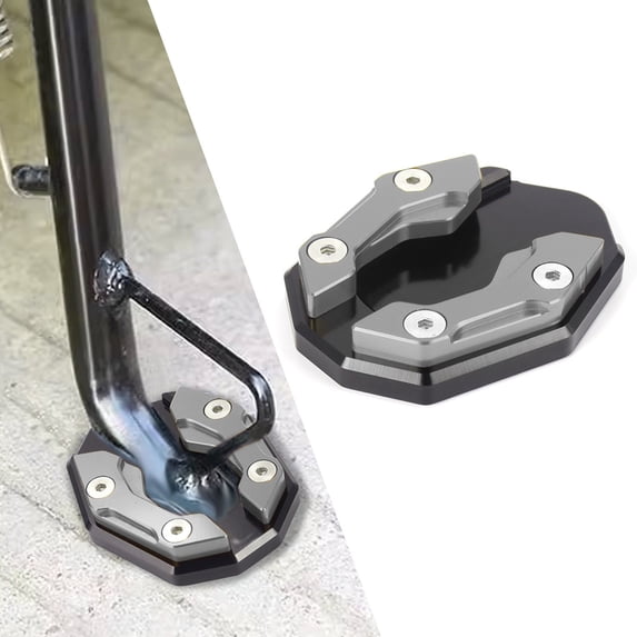 COM1950s Motorcycle Kickstand Pad,Universal Aluminum Alloy Foot Peg Support Pad with Non-Slip Surface,Fits Most Bikes Scooters Motorcycles,Includes Hex Key Tool (2.9X2.3 Inch)