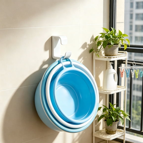 COM1950s No Drill Adhesive Basin Hook, Waterproof Plastic Wall Mount Hook for Hanging Bucket and Laundry Basket, Shower Kitchen Storage Hanging