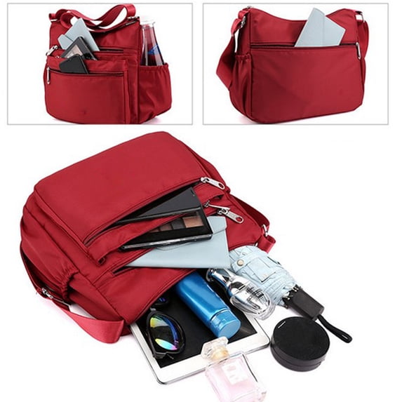 COM1950s Nylon Crossbody Bag for Women, Large Capacity Shoulder Bag, Multi Pocket Lightweight Satchel Purse for Daily Commute and Travel