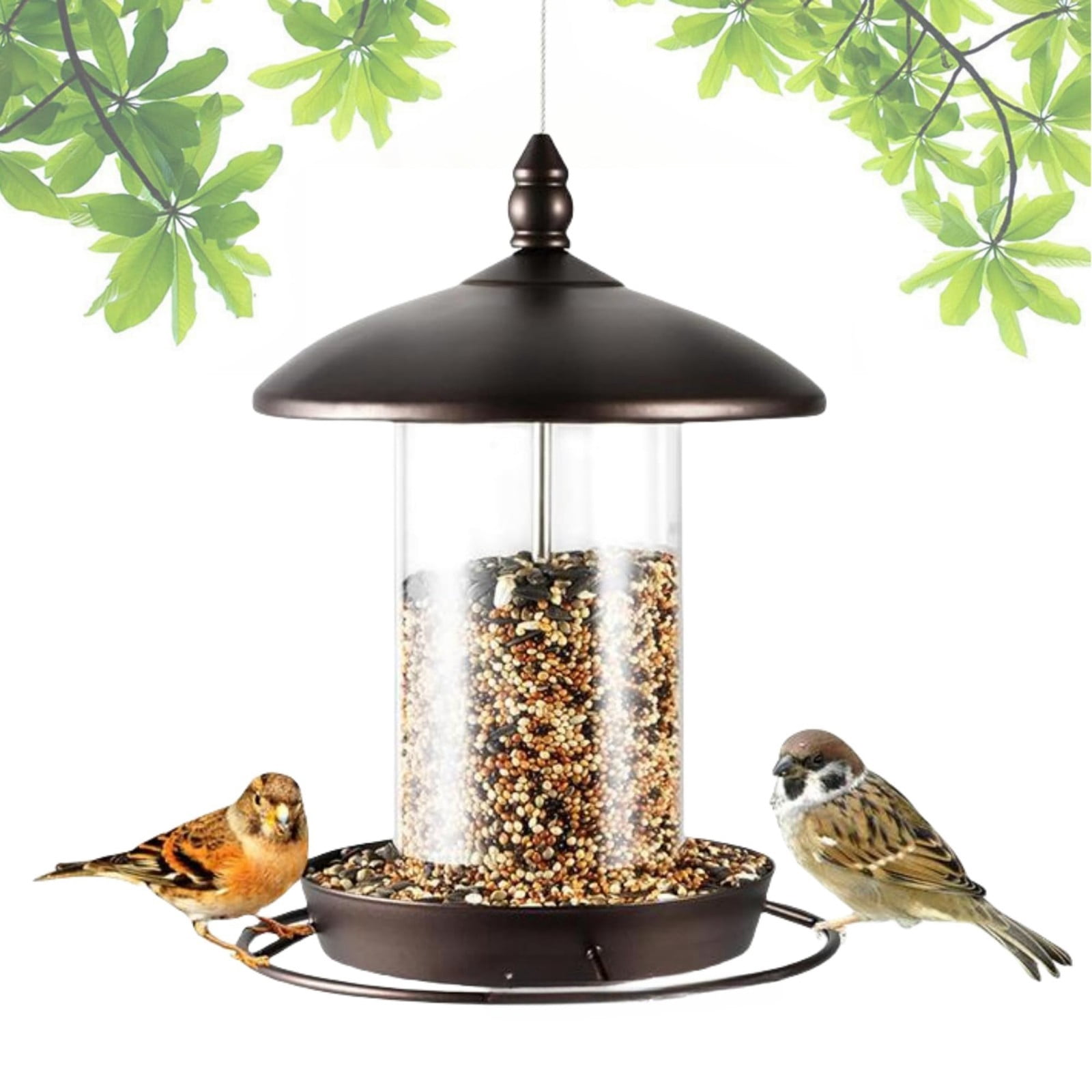 COM1950s Outdoor Bird Feeder, Hanging and Standing Hummingbird Feeder for Garden to Attract Wild Birds, Durable Metal Construction