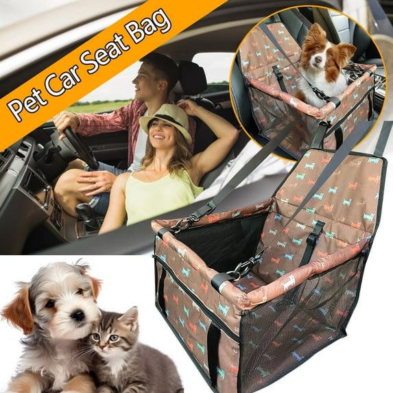 COM1950s Pet Reinforce Car Booster Seat for Foldable Dog Cat Portable and Breathable Bag Waterproof Breathable Oxford Travel Bag for Small To Medium Dogs,Puppies,and Pets-Pattern,12X16X10In