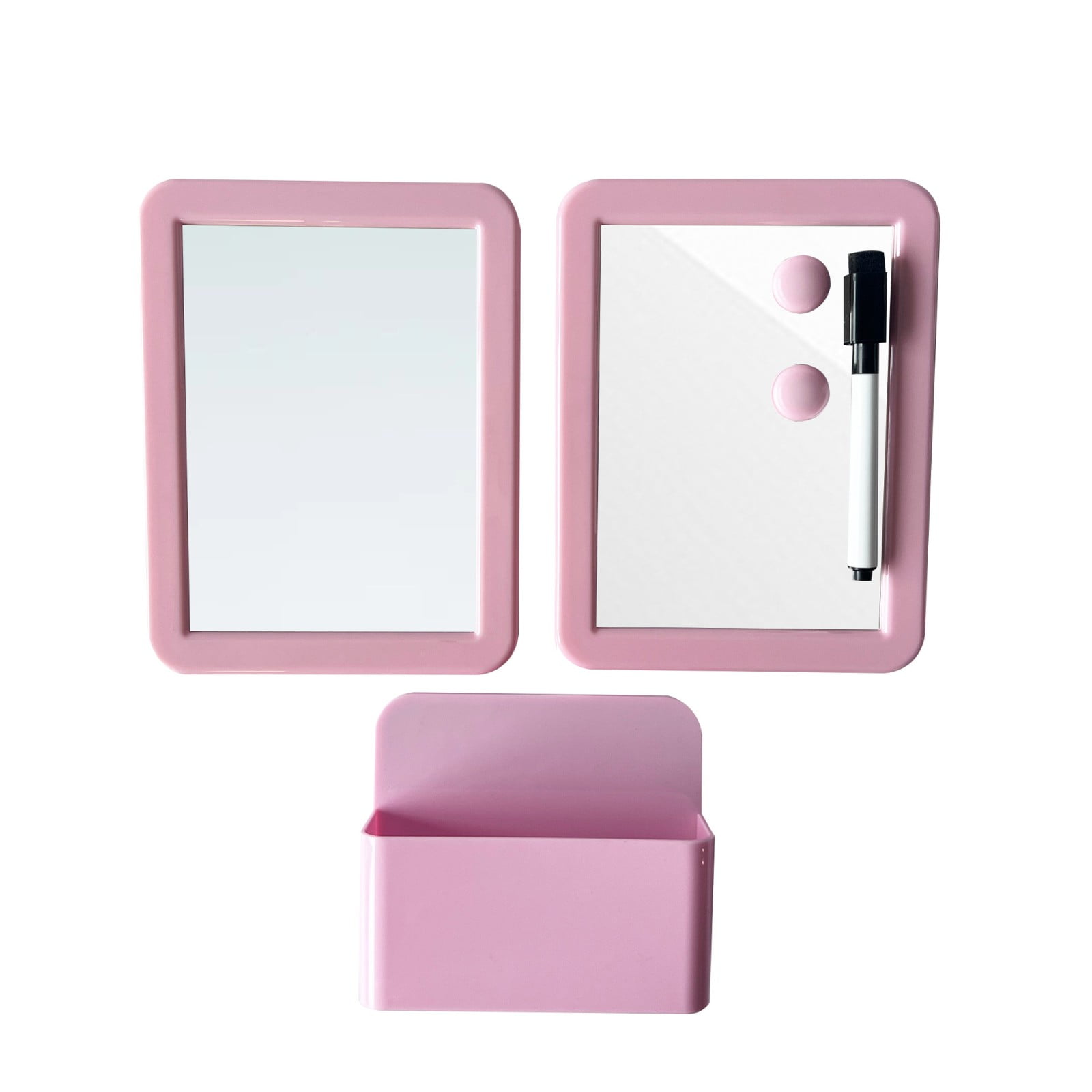 COM1950s Pink Magnetic Locker Whiteboard Set, Mirror and Marker Holder Combo, Dry Erase Board Locker Accessories for School, Home, Office Organizer