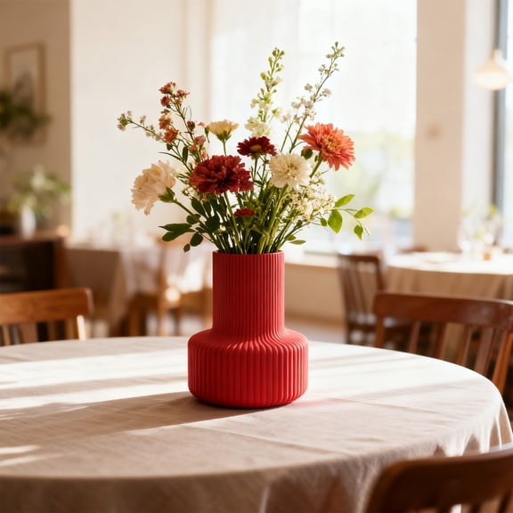 COM1950s Plastic Flower Vase with Ceramic Look,Unbreakable Striped Vase for Home Decor,Table Centerpiece for Wedding Dining Table and Bookshelf