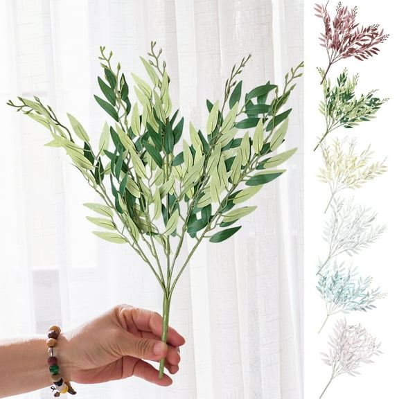 COM1950s Plastic Willow Leaf Artificial Branches - Flexible Fake Greenery for Floral Arrangements,Vase Fillers (17.7In,1.05Oz)