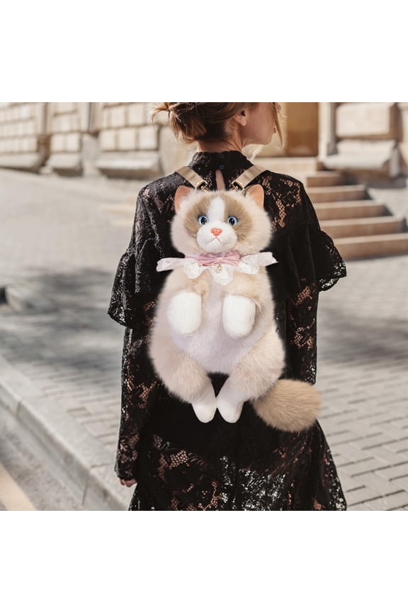 Plush Backpack,Cute Stuffed Animal Doll Backpack with Adjustable Straps,Soft Ragdoll Kitty Rucksack for Daily Use,Travel,and Gift Giving