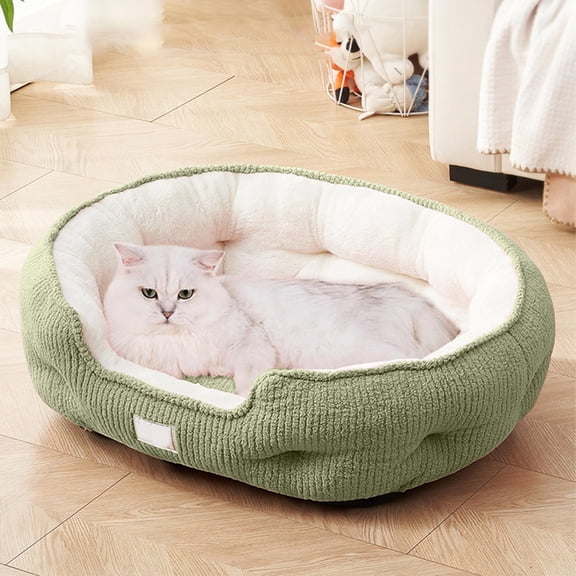 COM1950s Plush Heated Pet Bed for Cats and Small Dogs,Comfortable Cat and Small Dog Bed,Soft Snuggle Nest with Non-Slip Base for All-Season Use