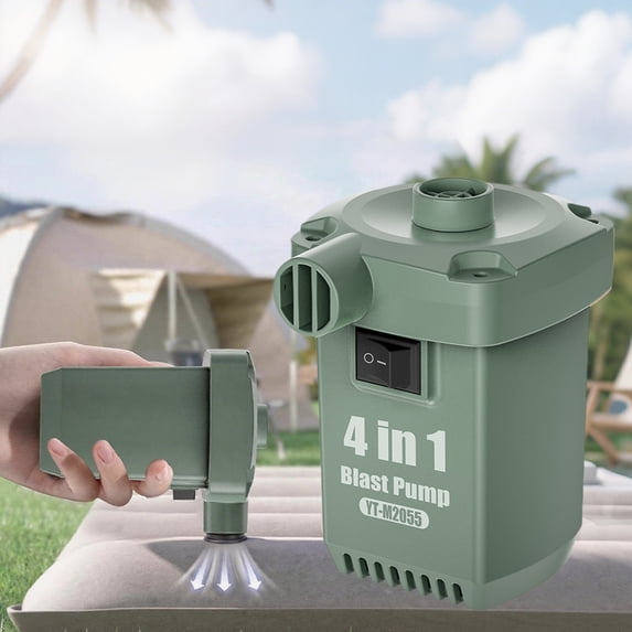 COM1950s Portable Air Pump,Rechargeable Dual Use Inflator and Deflator for Air Mattresses,Boats,Pool Floats,Camping Gear,with Type-C Fast Charging,1600Mah Battery,3 Nozzles