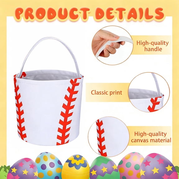 COM1950s Portable Fabric Easter Basket for Egg Hunts and Parties, Collapsible Storage Bag with Sturdy Handles for Candy Decorations and Home Organization