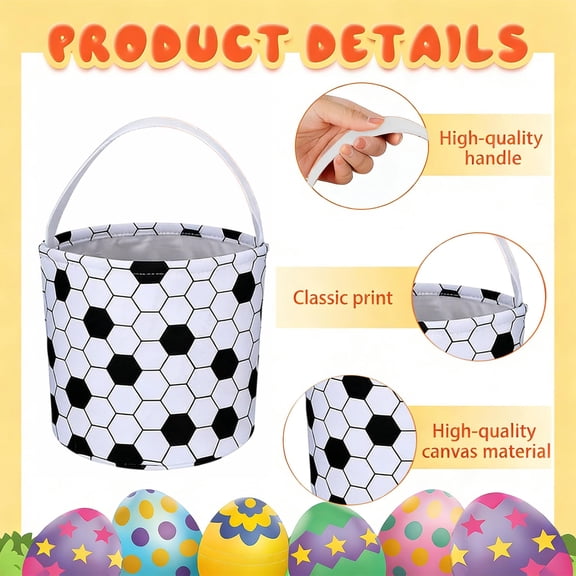 COM1950s Portable Fabric Easter Basket for Egg Hunts and Parties, Collapsible Storage Bag with Sturdy Handles for Candy Decorations and Home Organization