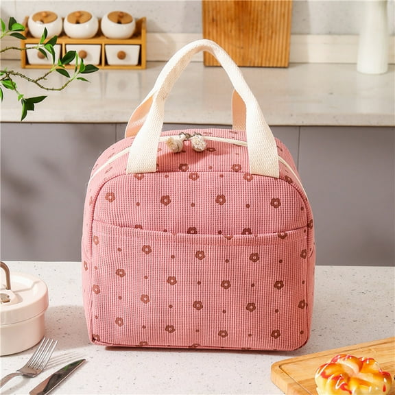 COM1950s Portable Insulated Lunch Bag, Vintage Corduroy, Cute Strawberry Print, 12L Capacity, for Work, School, Picnic