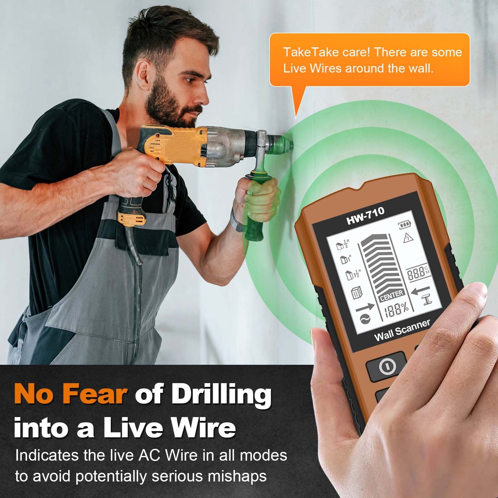 COM1950s Professional Handheld Metal Detector and Wall Scanner,for Accurate Drilling Detection and Positioning Inside Wires,Multifunctional Portable Design with Ergonomic Grip