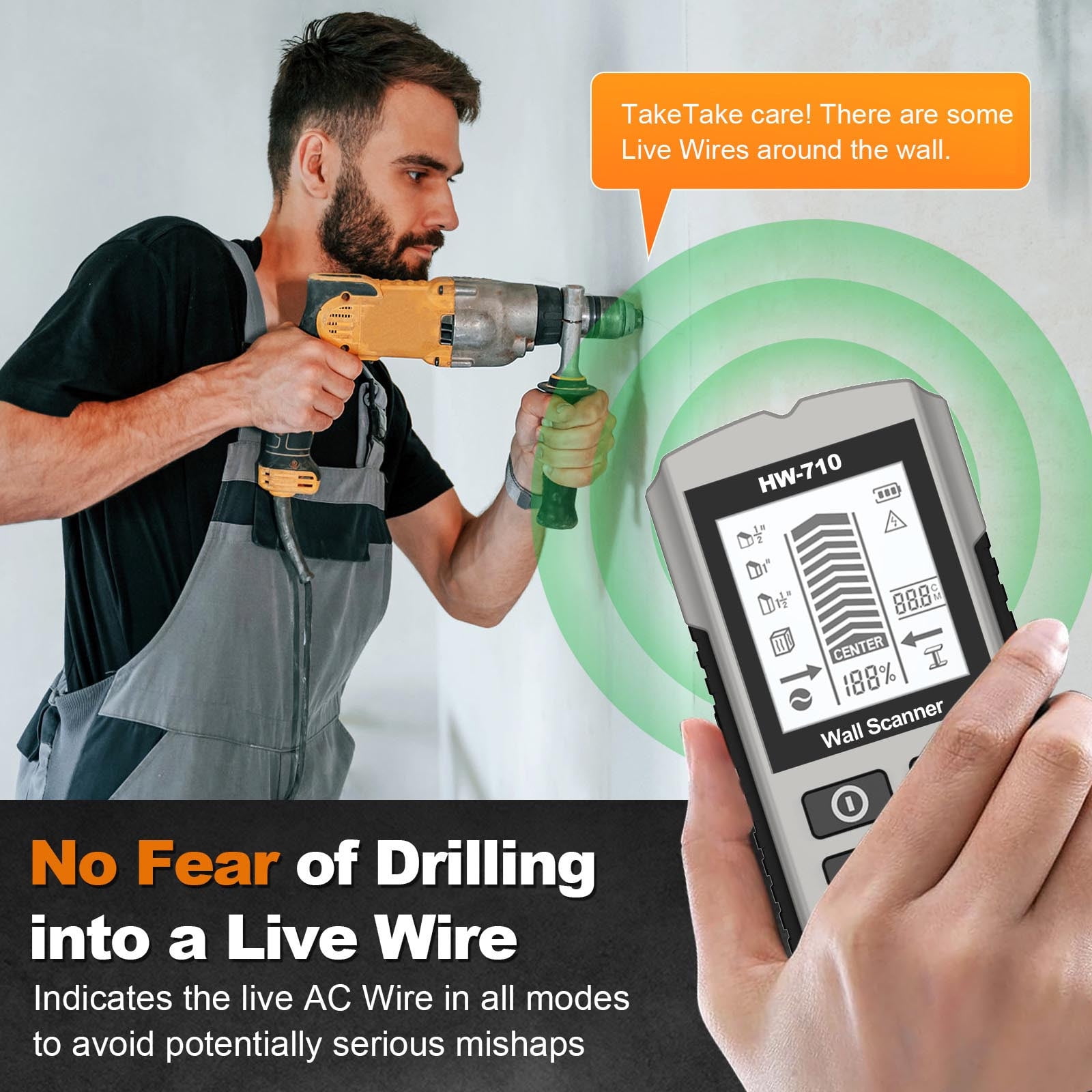 COM1950s Professional Handheld Metal Detector and Wall Scanner,for Accurate Drilling Detection and Positioning Inside Wires,Multifunctional Portable Design with Ergonomic Grip