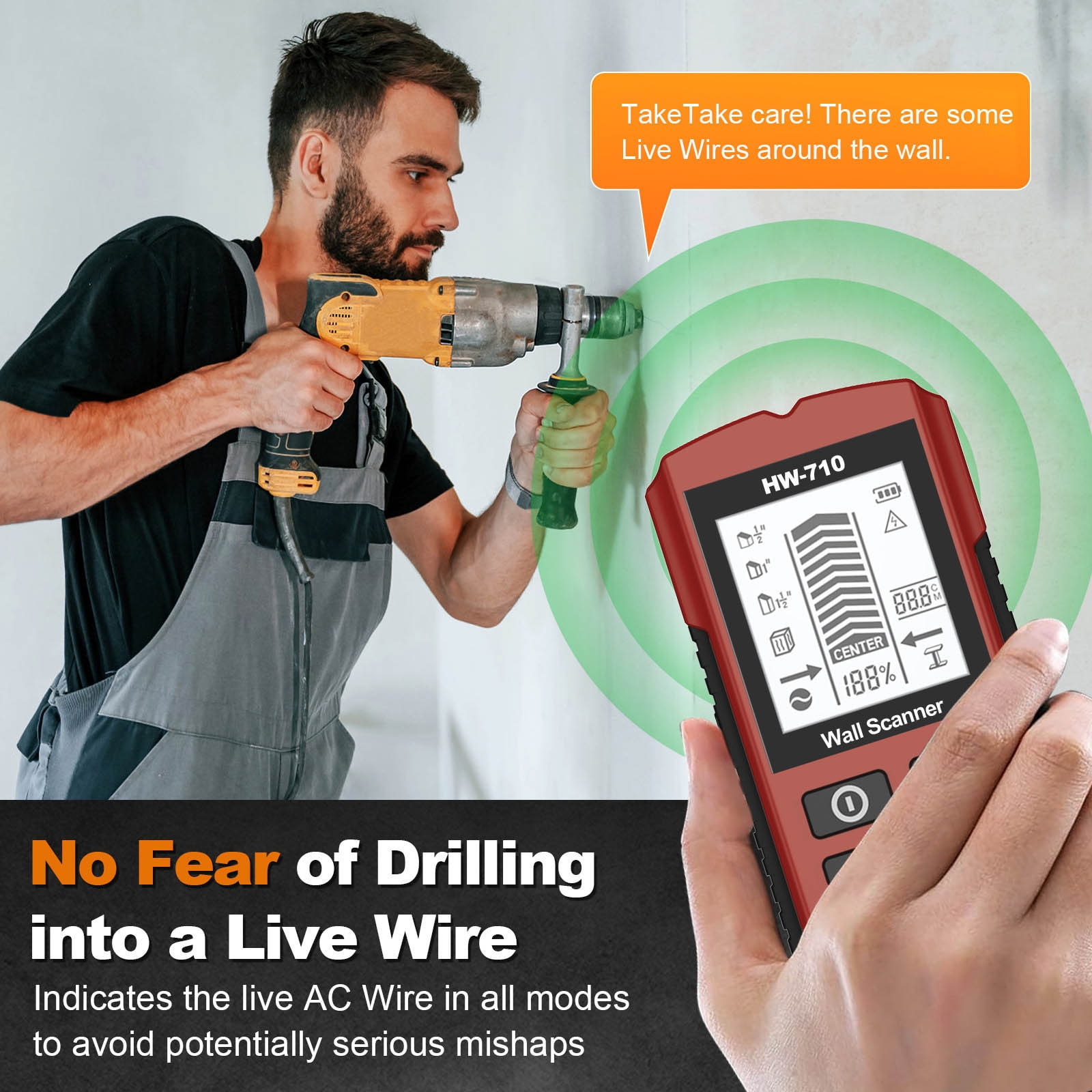 COM1950s Professional Handheld Metal Detector and Wall Scanner,for Accurate Drilling Detection and Positioning Inside Wires,Multifunctional Portable Design with Ergonomic Grip