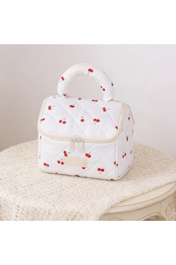 Quilted Travel Toiletry Bag, Compartment Cosmetic Organizer, Portable Makeup Pouch With Padded Handles, All-Purpose Storage Bag for Commuting, Travel, and Daily Use