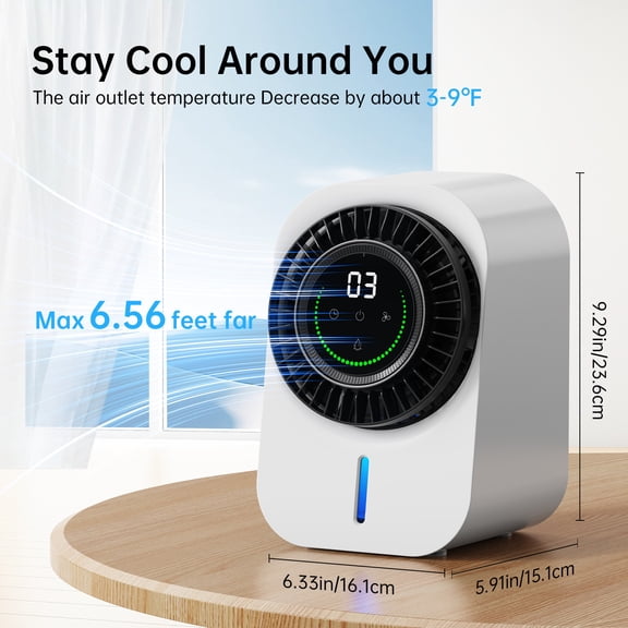 COM1950s Rechargeable Portable Desktop Air Cooler, 3 Speed Adjustable Touch Control USB Powered Mini Fan, Up Down Oscillating Small Personal Cooling Fan with Negative Ion for Home Office Indoor Use