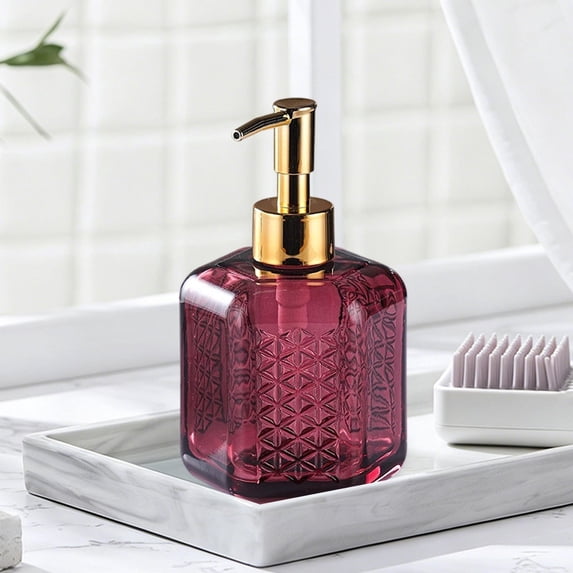COM1950s Refillable Glass Soap Dispenser, Hand Soap Pump Bottle for Bathroom, Shower Gel Shampoo Lotion Dispenser for Kitchen Sink Countertop