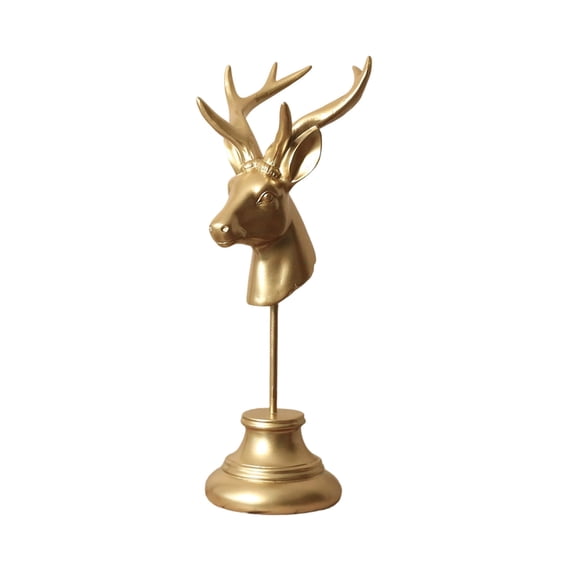 COM1950s Resin Deer Head Wall Decor, Vintage Rustic Antler Sculpture for Home Accent, Realistic Faux Animal Bust for Shelf, Mantel, or Tabletop Display