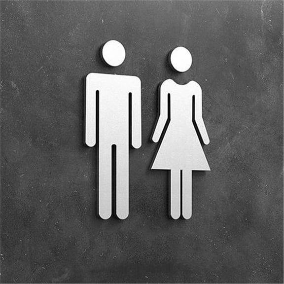 COM1950s Restroom Sign,Premium Funny Bathrooms Signs Acrylic Adhesive Backed Unisex Bathroom Sign Male -7.68X2.4In; Female -7.48X2.76 (Silver)