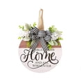 thumbnail image 1 of COM1950s Round Bow Welcome Wreath, Wooden Front Door Hanging Decor for Home, 1 of 7