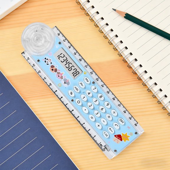 COM1950s Ruler Calculator 2 in 1, Portable Multifunctional 8-Digit Calculator with Straight Ruler, Compact Handheld Design for School Office and Home Daily Use
