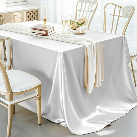 COM1950s Satin Tablecloth,Polyester Table Cover for Wedding Banquet and Home Dining Table Decor,Extra Large Rectangular Tablecloth with Silky Smooth Texture,Wrinkle Resistant and Easy Care