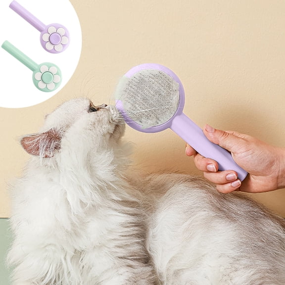 COM1950s Self Cleaning Slicker Brush,Dog Cat Bunny Pet Grooming Shedding Brush -Easy To Remove Loose Undercoat,Pet Massaging Tool Suitable for Pets with Long Or Short Hair Gray(Flower Shaped,7.87In）