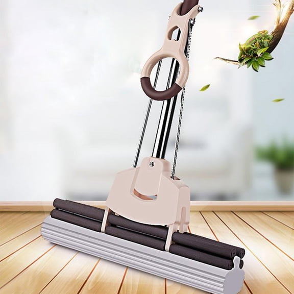 COM1950s Self-Wringing Sponge Mop with Adjustable Handle,Wet and Dry Floor Cleaning Tool for Household,Easy Install Roller Design,Up To 51.2 Inches Long