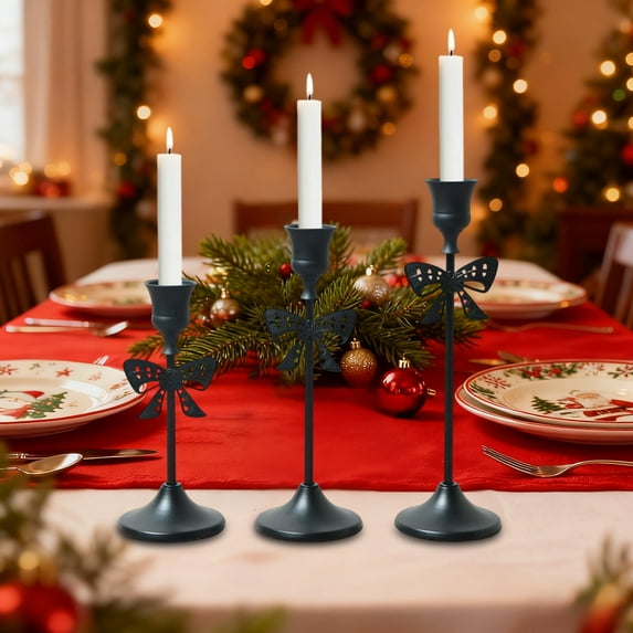 COM1950s Set of 3 Black and Gold Iron Taper Candle Holders,Modern Candelabra for Dining Table Centerpiece,Romantic Candlelight Dinner Decor for Wedding Christmas Holiday Home Table Decorations
