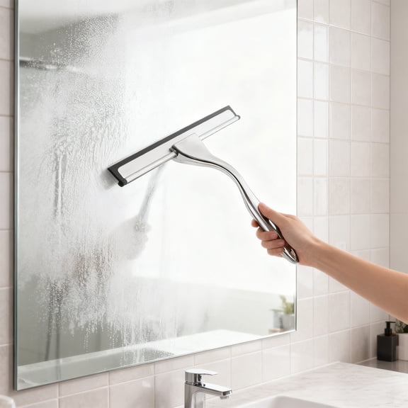 COM1950s Shower Squeegee for Glass and Windows,10 Inch Stainless Steel Scraper with Silicone Blade,Streak-Free Cleaning Tool for Bathroom Mirror and Shower Door with Hanging Hook