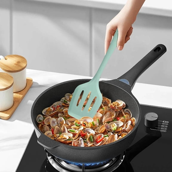 COM1950s Silicone Spatula for Non Stick Pans,Leak Proof Design with Drainage Grooves,Heat Resistant Kitchen Turner,Includes Hanging Loop,Size 12 X 3.1 Inches