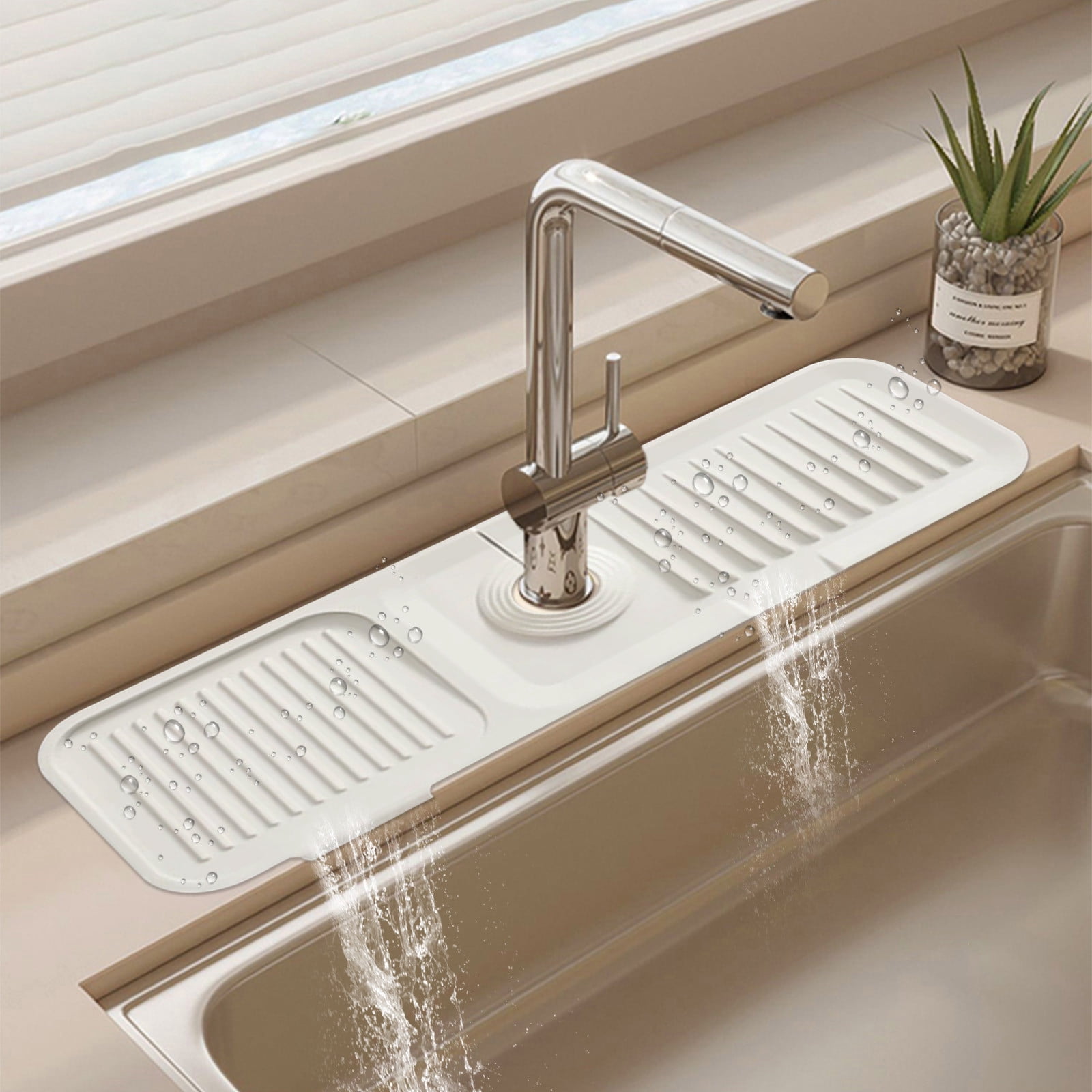 COM1950s Sink Organizer Mat,Faucet Splash Guard with Drainage Holes ...