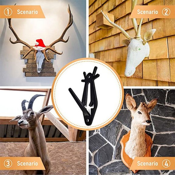 COM1950s Skull Hangers and Deer Skull Mount,6 Pack Metal Trophy Display Hooks with Hardware,Wall Mount Skull Bracket for Indoor Outdoor Taxidermy,Fits Deer Bear Boar Skulls,3.9 Inch