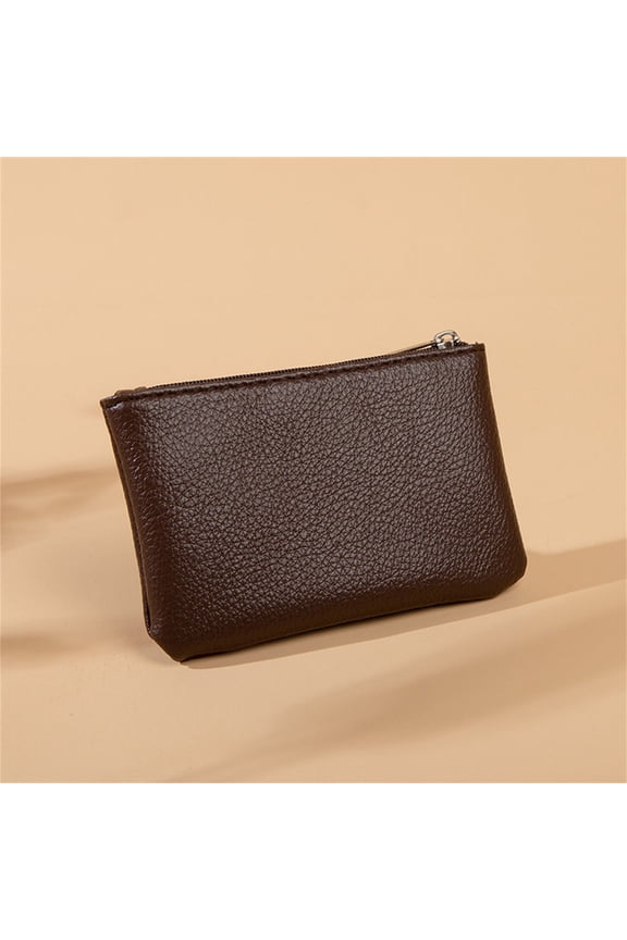 Small Change Purse Coin Purse, PU Leather Lychee Pattern Coin Pouch with Keychain, Portable Zipper Change Purse Credit Card Holder Wallet for Men Women