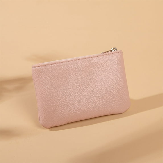 COM1950s Small Change Purse Coin Purse, PU Leather Lychee Pattern Coin Pouch with Keychain, Portable Zipper Change Purse Credit Card Holder Wallet for Men Women