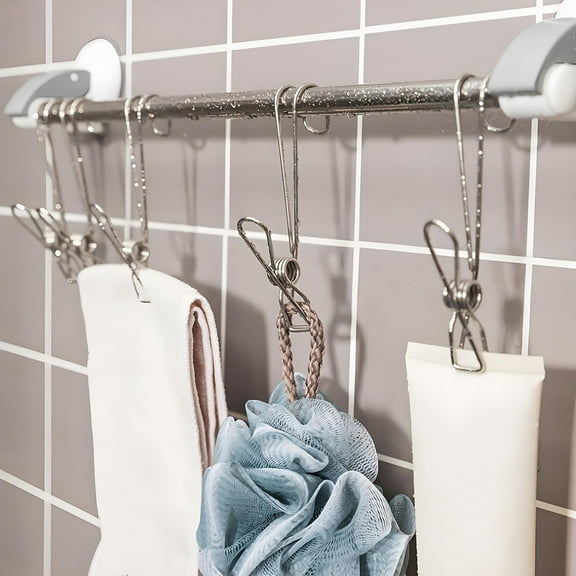 COM1950s Small Clothes Drying Rack Stainless Steel Clip Hook with Hanging Bathroom Multifunctional Clothes Windproof Clothes Drying Rack for Home Storage Clothes Drying Clip