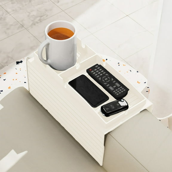 COM1950s Sofa Armrest Tray with Cup Holder and Storage Compartment,Multifunctional Couch Caddy Organizer for Remote,Phone,and Snacks,Non-Slip Silicone Side Table for Living Room